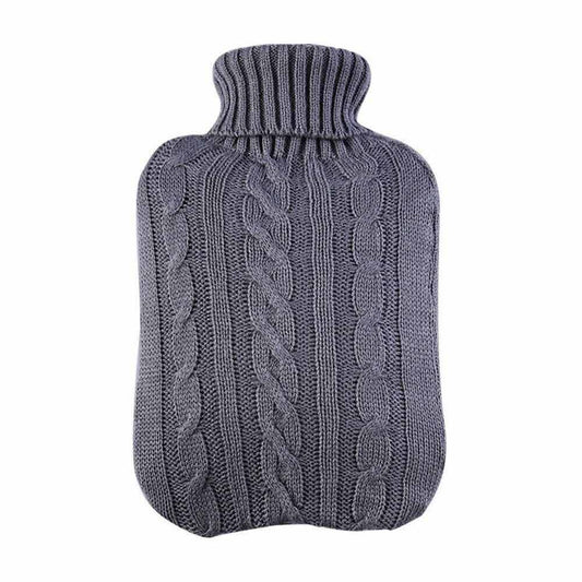 2L Hot Water Bottle Knitted Cover Winter Warm Rubber Bag Relaxing Warmer Grey