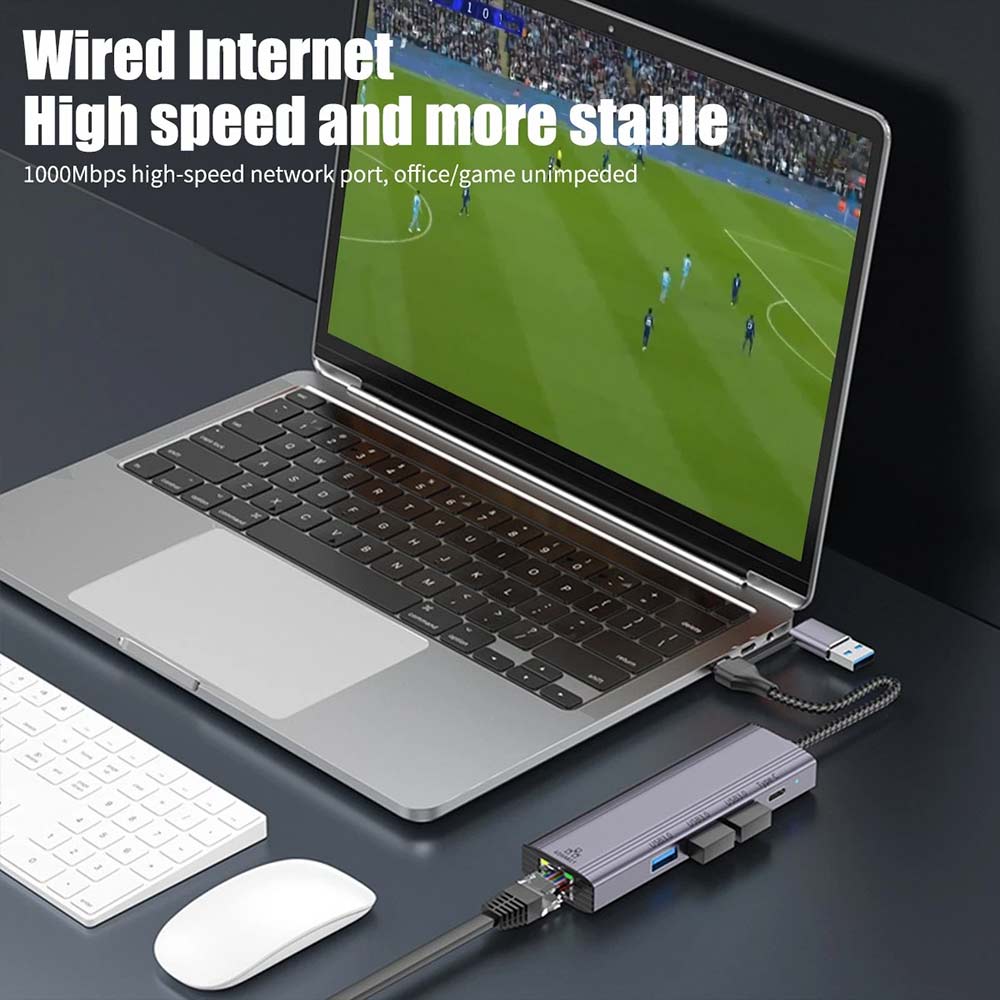 5-in-1 USB C to Gigabit Ethernet Adapter - 1000Mbps RJ45 LAN with 3 USB 3.0 Ports