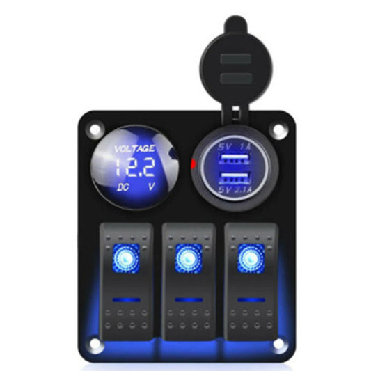 3 Gang 12V/24V LED Light Switch Control Panel USB Charger Car Boat RV Waterproof