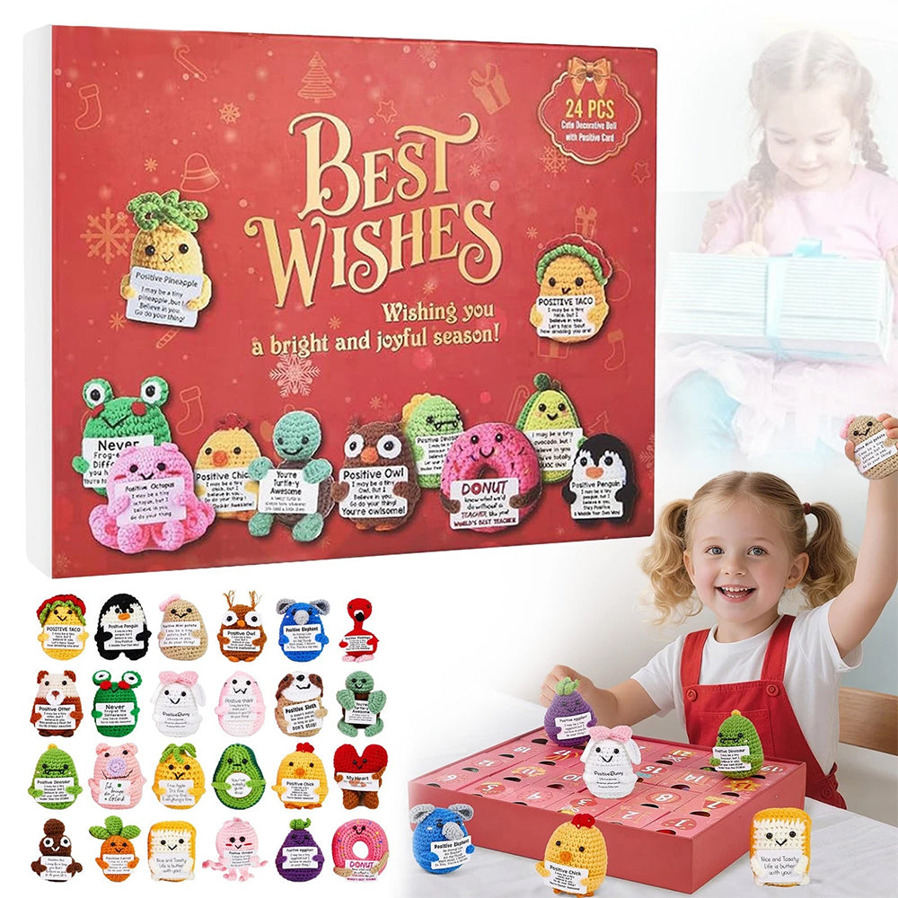 2025 Positive Crochet Advent Calendar 24 Days of 2D Crochet Animal Ornaments Inspirational Christmas Countdown Gift