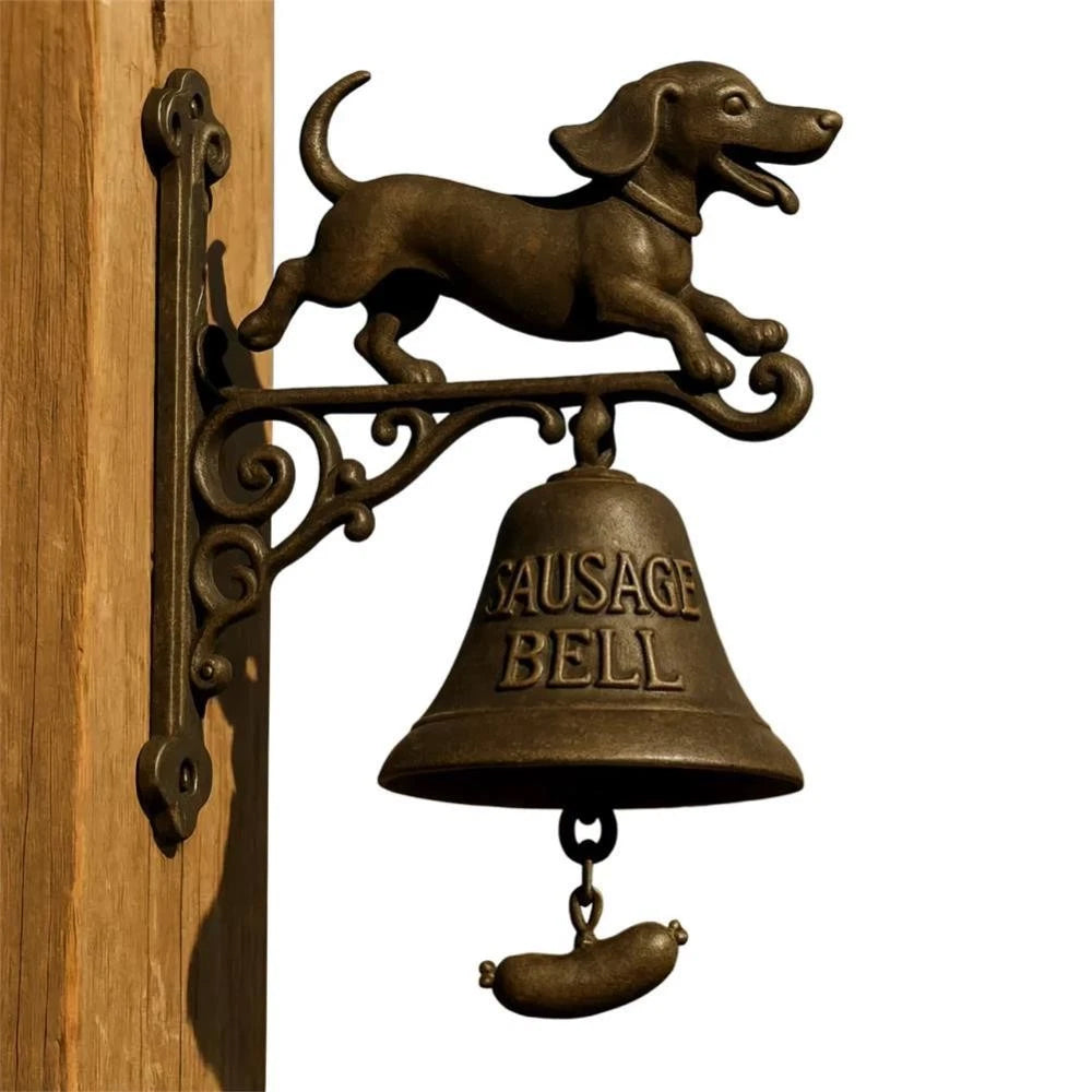 Vintage Sausage Dog Doorbell – Rustic Outdoor Dinner Bell Resin Welcome
