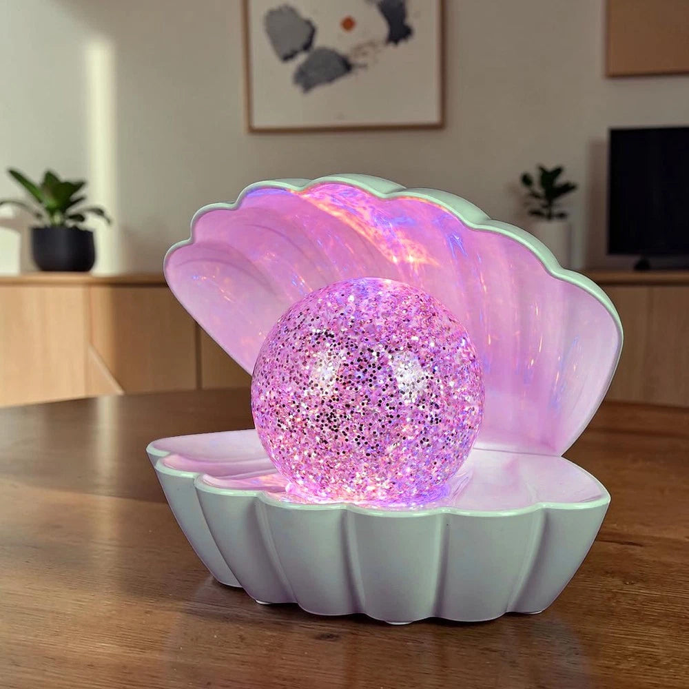 White Glitter Ball Lamp – 7-Colour LED Seashell Clam Mood Light