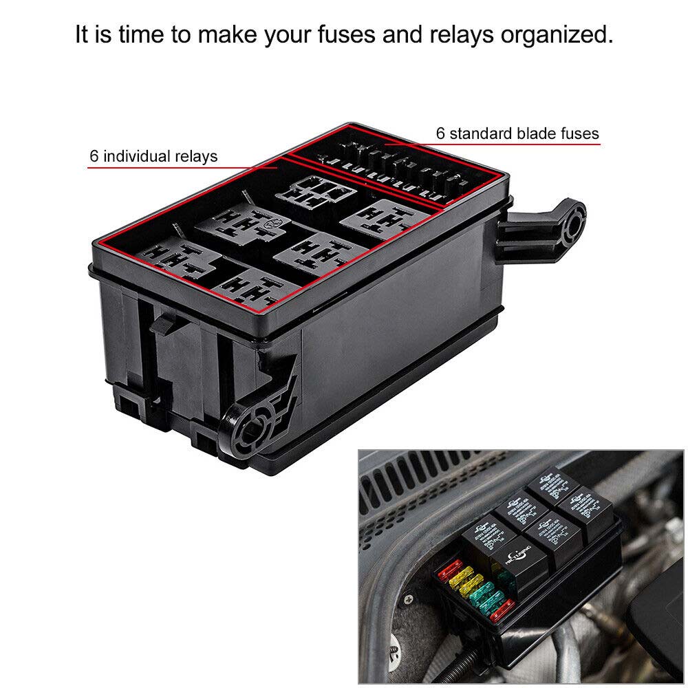6 Way 12-Slot Relay Box 6 Relay 6 ATC/ATO Standard Fuses Holder Block Universal