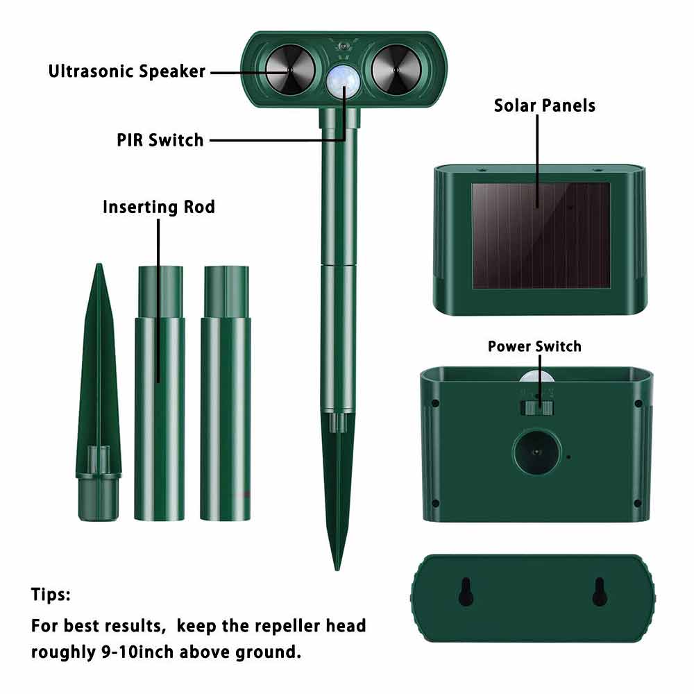 1PC Solar Ultrasonic Animal & Pets Repeller Motion Sensor Bird Rat Possum Repellent