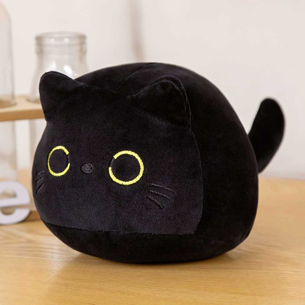 Black Cat Plush 25cm - Cute Soft Stuffed Kitten Toy, Kawaii Plushie Gift