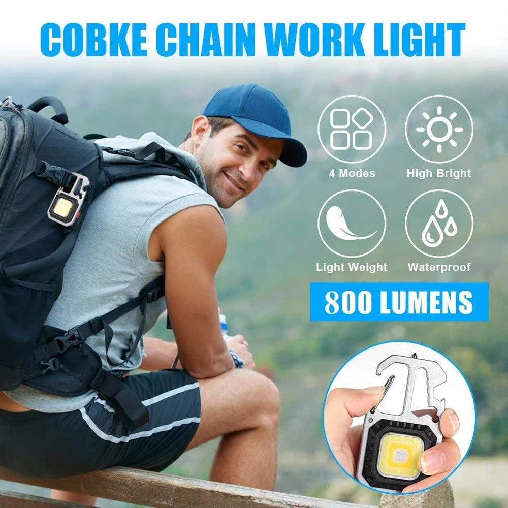 1x USB Rechargeable LED COB Work Light - Mini Keychain Torch with Magnet & 7 Modes