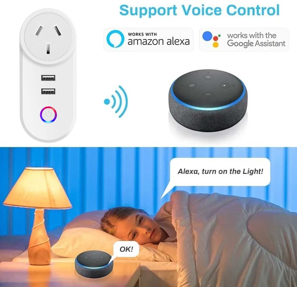 WiFi Dual Smart Home Socket – Outlet Adaptor with App Control for Alexa & Google