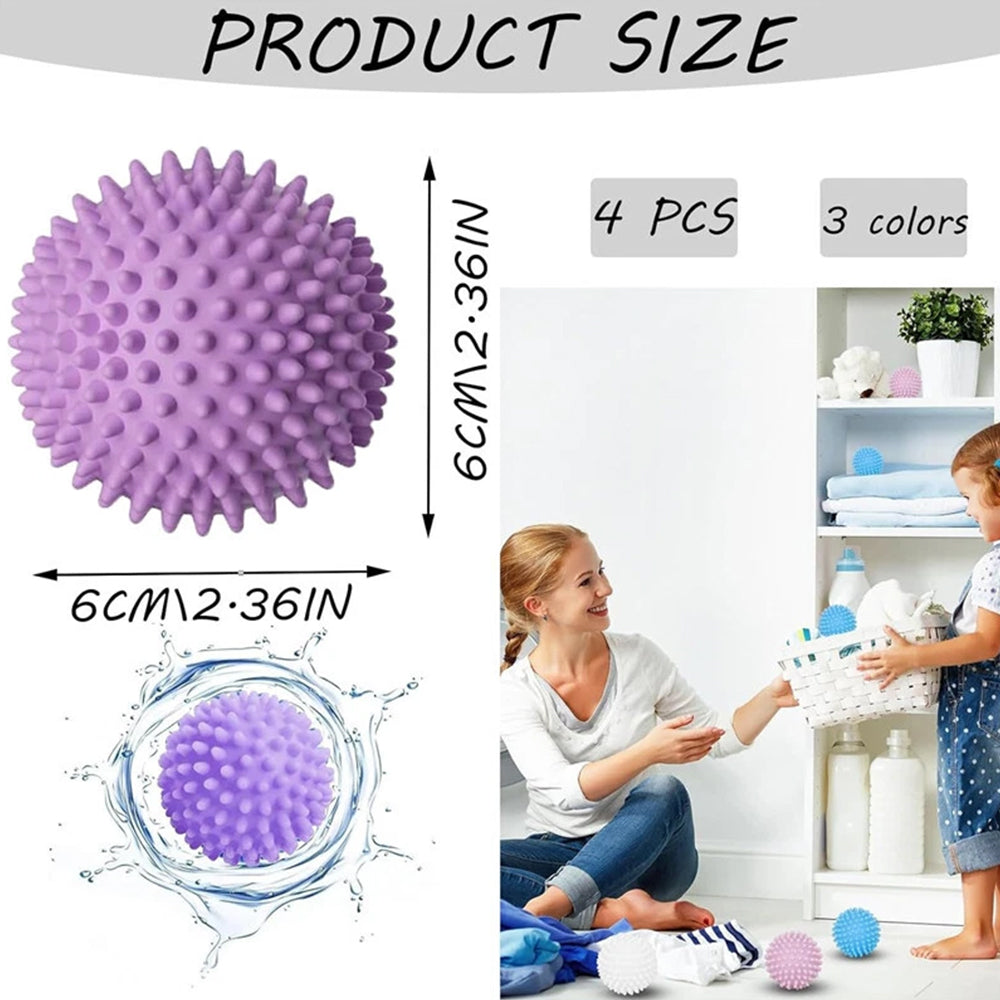 4-Pack Reusable Dryer Balls | Plastic Laundry Softener Balls for Washing Machine & Tumble Dryer
