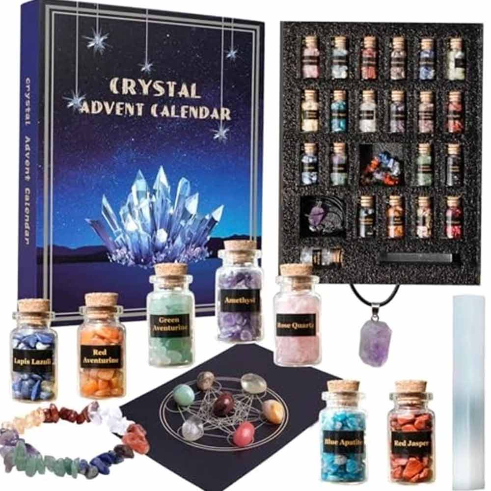 24-Day Crystal Advent Calendar – Natural Gemstone & Chakra Stone Countdown 2026