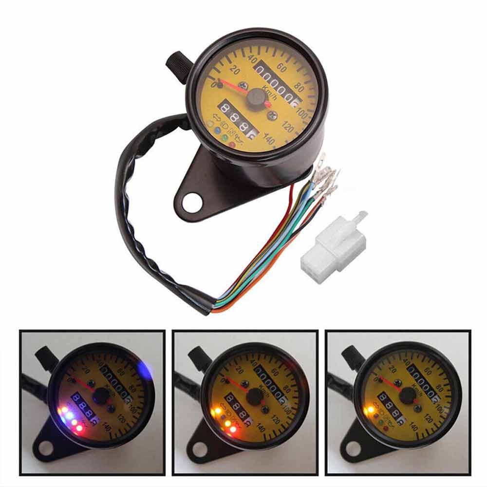 Universal Motorcycle Odometer Speedometer KMH Tachometer Speedo Gauge LED Light