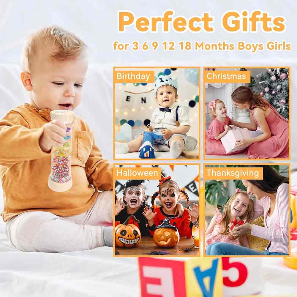 Wooden Rain Stick Rattle Toy – Montessori Musical Sensory Toy for Ages 6-12 Months