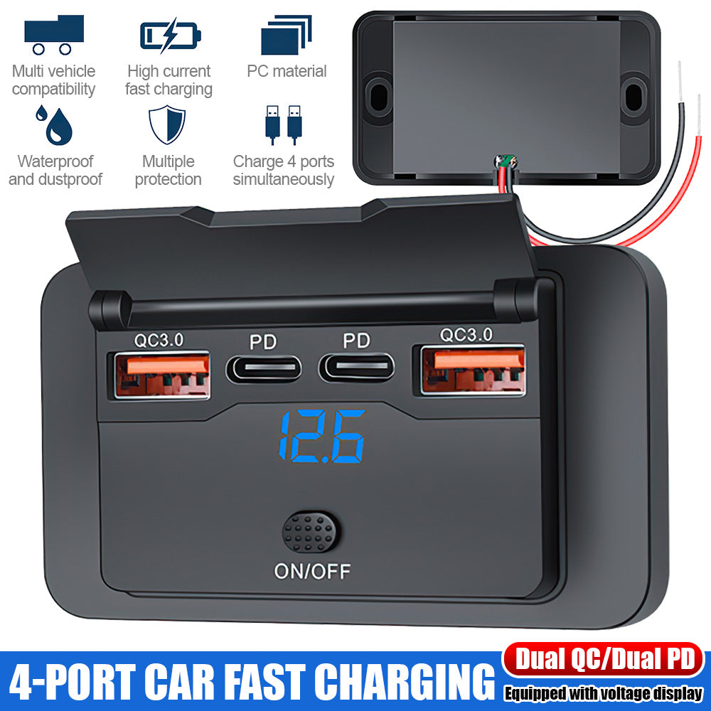 Car DC 12V-24V PD Type C USB Port Fast Charger Socket Power Outlet Panel Charge