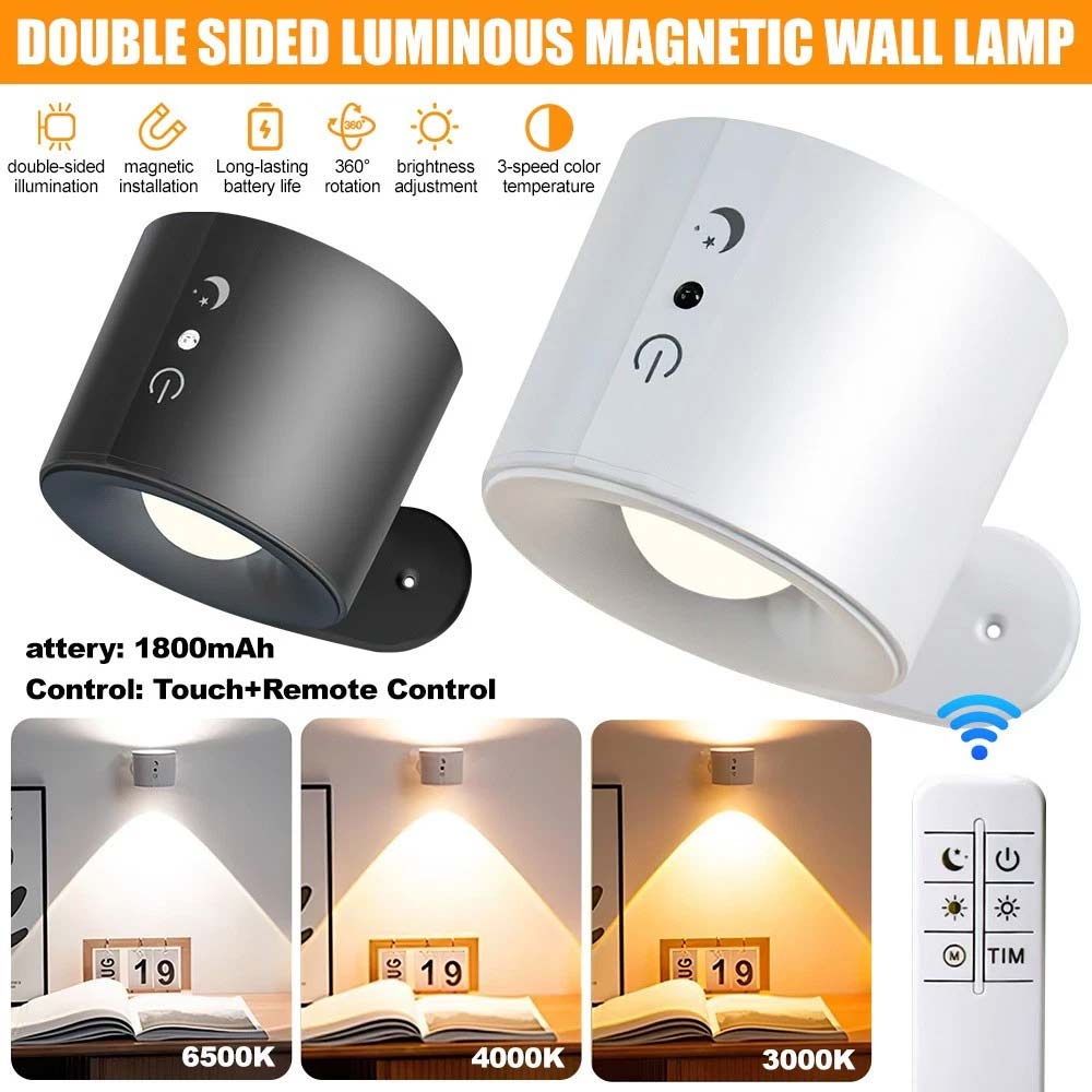 Rechargeable LED Wall Sconce Lights - Magnetic Remote Night Lamp, USB Powered