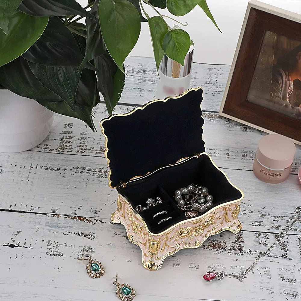 Jewellery Storage Box – Vintage Alloy Organiser, Ring Necklace Case Gift