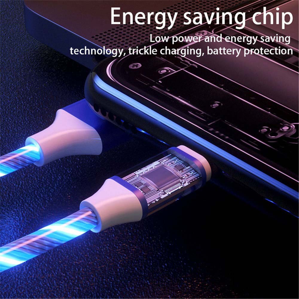 4PCS 1m LED Flowing Light Up 3 in 1 Charging Cable, Micro Type-C iPhone Cable