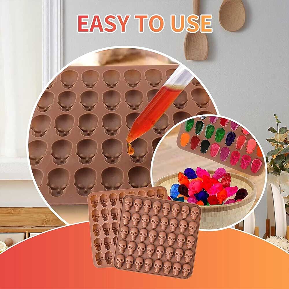 40 Cavity Jelly Mold Gummy Candy Mould Ice Tray Silicone Halloween Skull