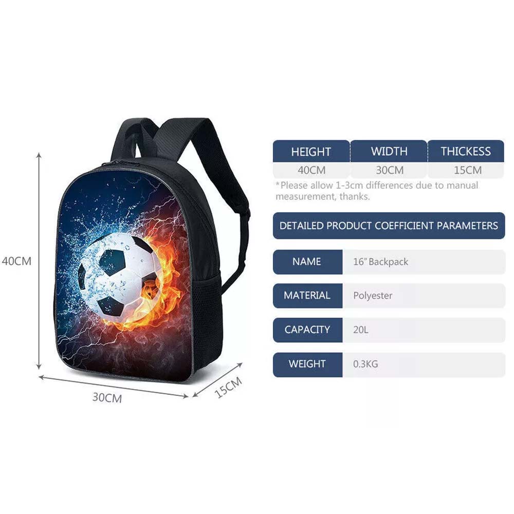 17" Football Backpack Boys Cartoon School Bag Kids Travel Shoulders Bag Rucksack