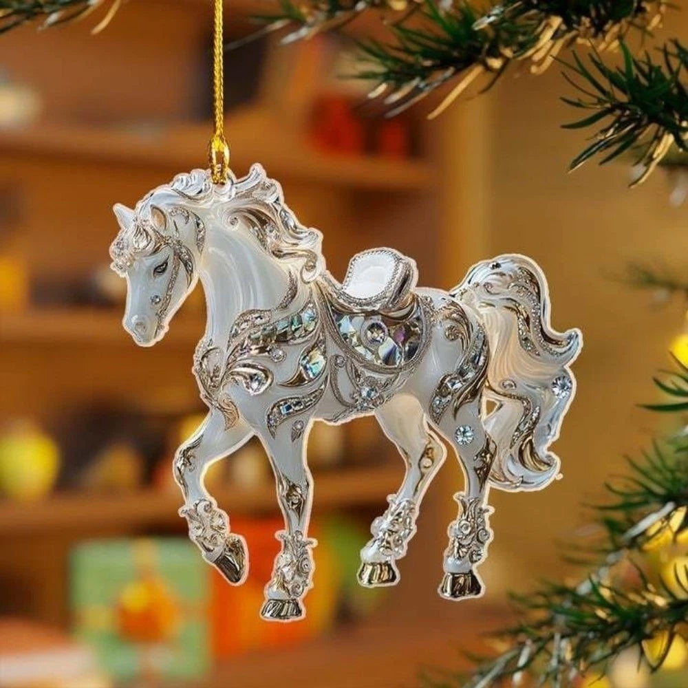 5X Horse 2D Acrylic Christmas Ornament - 8cm Elegant Hanging Pendant for Tree & Car Decor