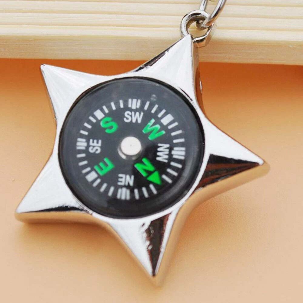 Metal Compass Keychain Key Ring - Fashion Chrome Pendant Gift for Bag or Car Keys