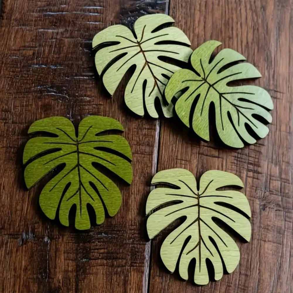 10-Piece Wooden Cup Coaster Set – Bamboo Leaf Style, Heat Resistant & Non-Slip Mat