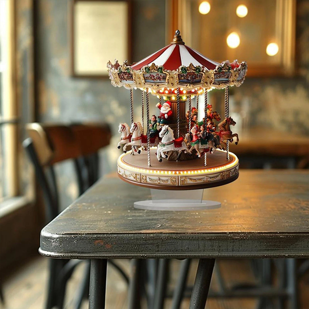 ﻿Traditional 2D Acrylic Carousel Christmas Decor – Flat Merry-Go-Round Holiday Display