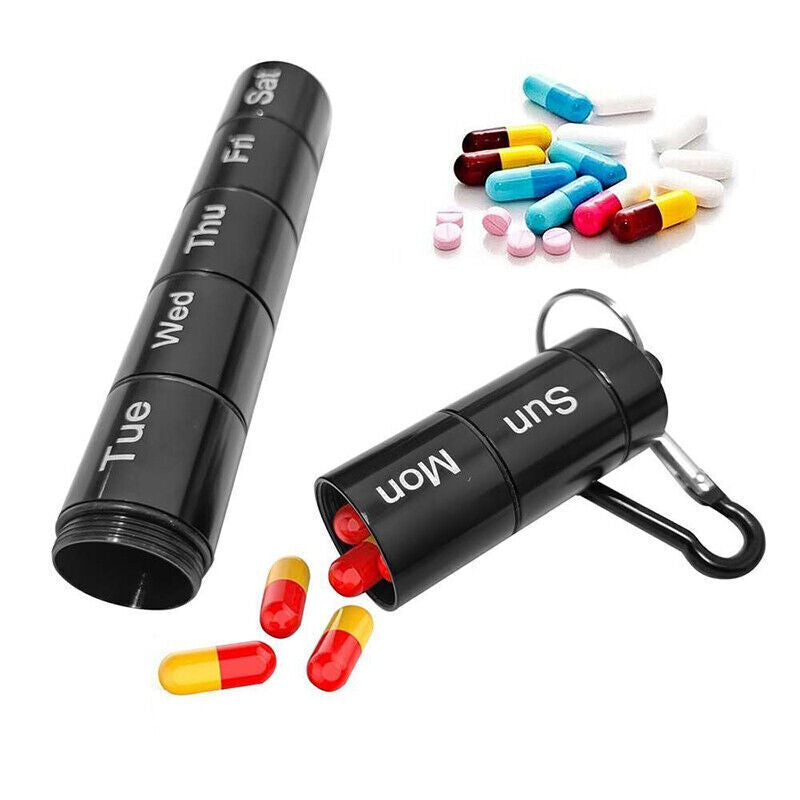 7-Day Pill Box – Waterproof Aluminium Medicine Storage Container with Keychain