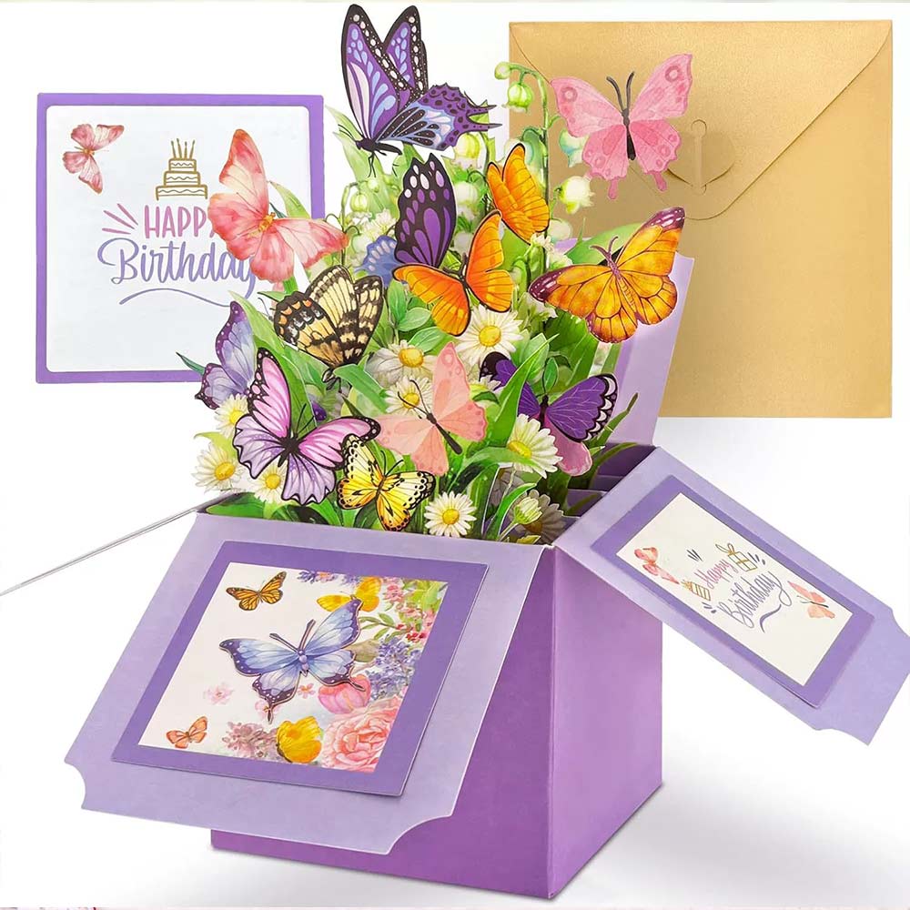 3D Pop-Up Birthday Card – Luxury Butterfly Floral Surprise for Mum, Daughter, Wife, Niece