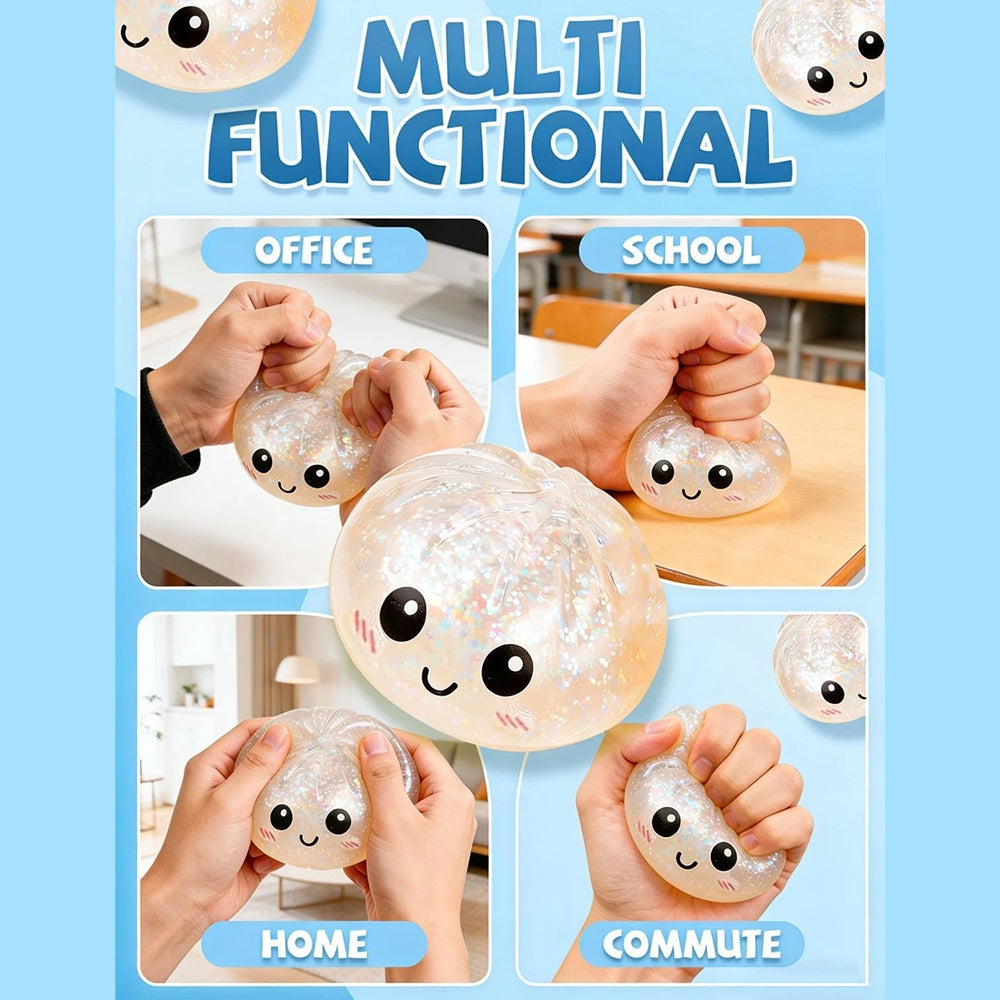 Squishy Stress Relief Toy 2-Pack – Slow Rebound Emoji Bun with Glitter, Sensory Fidget for ADHD & Anxiety