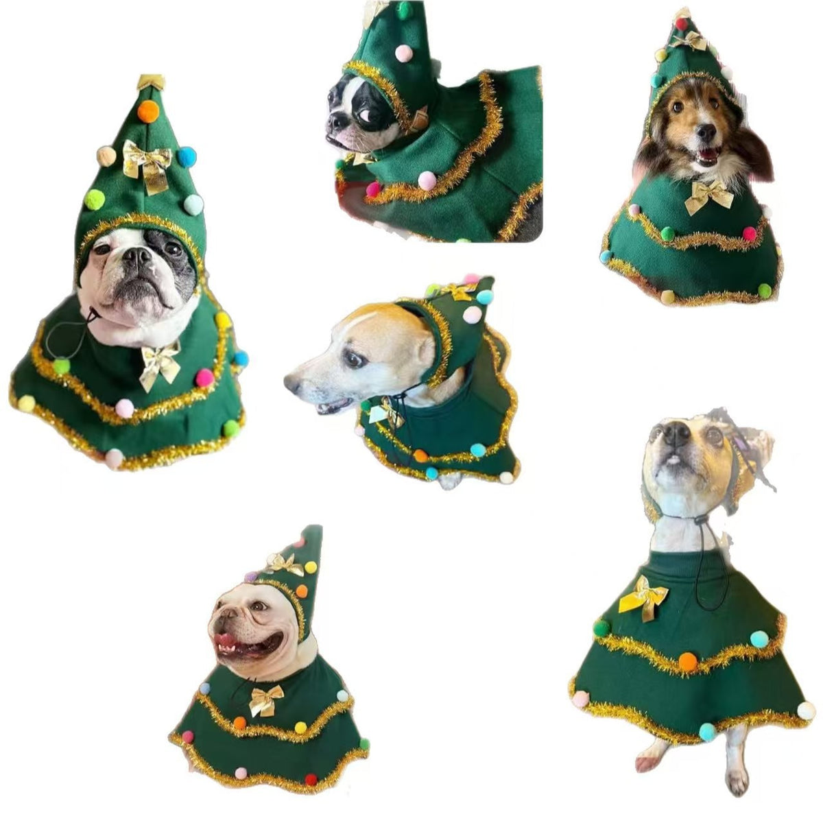 Christmas Tree Pet Cape – Festive Dog & Cat Costume with Pom-Pom Hat