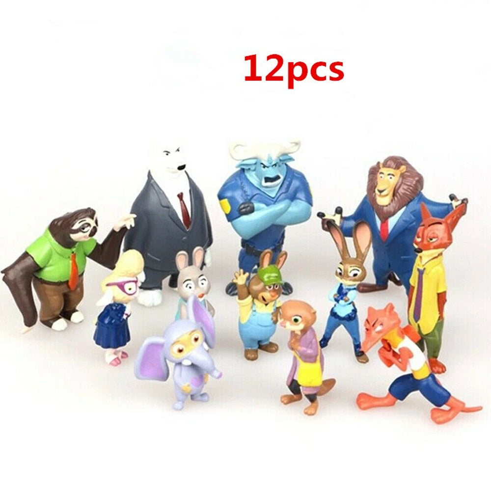 12pcs Cartoon Animal Mini PVC Figures -Colorful Character Collection Set