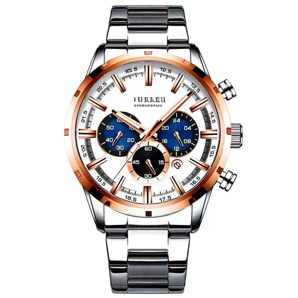 CURREN Men's Chronograph Watch – 6-Hand Multifunction Stainless Steel Sport Wristwatch