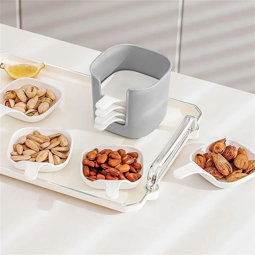 6-Piece Dipping Sauce Plate Set with Holder - Plastic Condiment Dishes for Parties