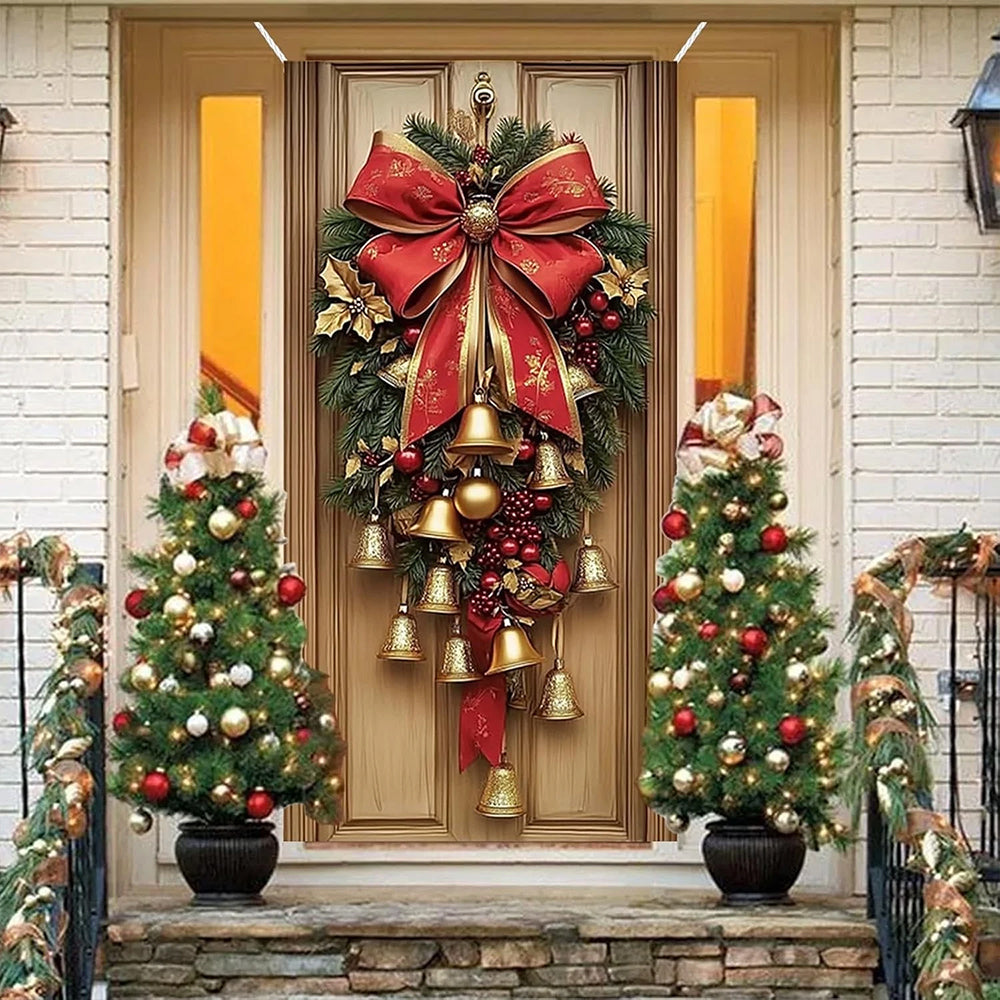 Christmas Door Cover & Wall Hanging - 180x90cm Festive Fabric Decoration for Holiday Party Decor
