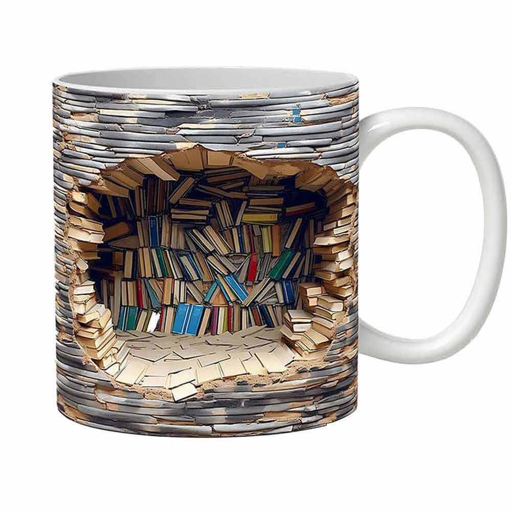 Book Lover Ceramic Mug 3D Bookshelf Mug-Library Book Shelf Mugs Xmas Gift