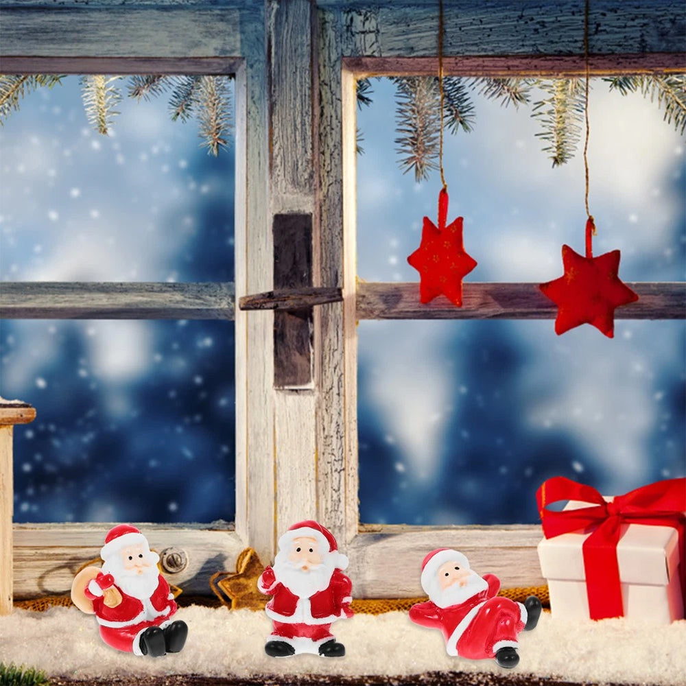 12Pcs Random Miniature Santa Claus Ornament Set - Micro Christmas Scene Figurines for Indoor Decor