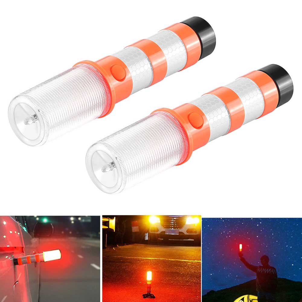 2PCS LED Car Emergency Warning Lights - Roadside Strobe Flares & Safety Beacons