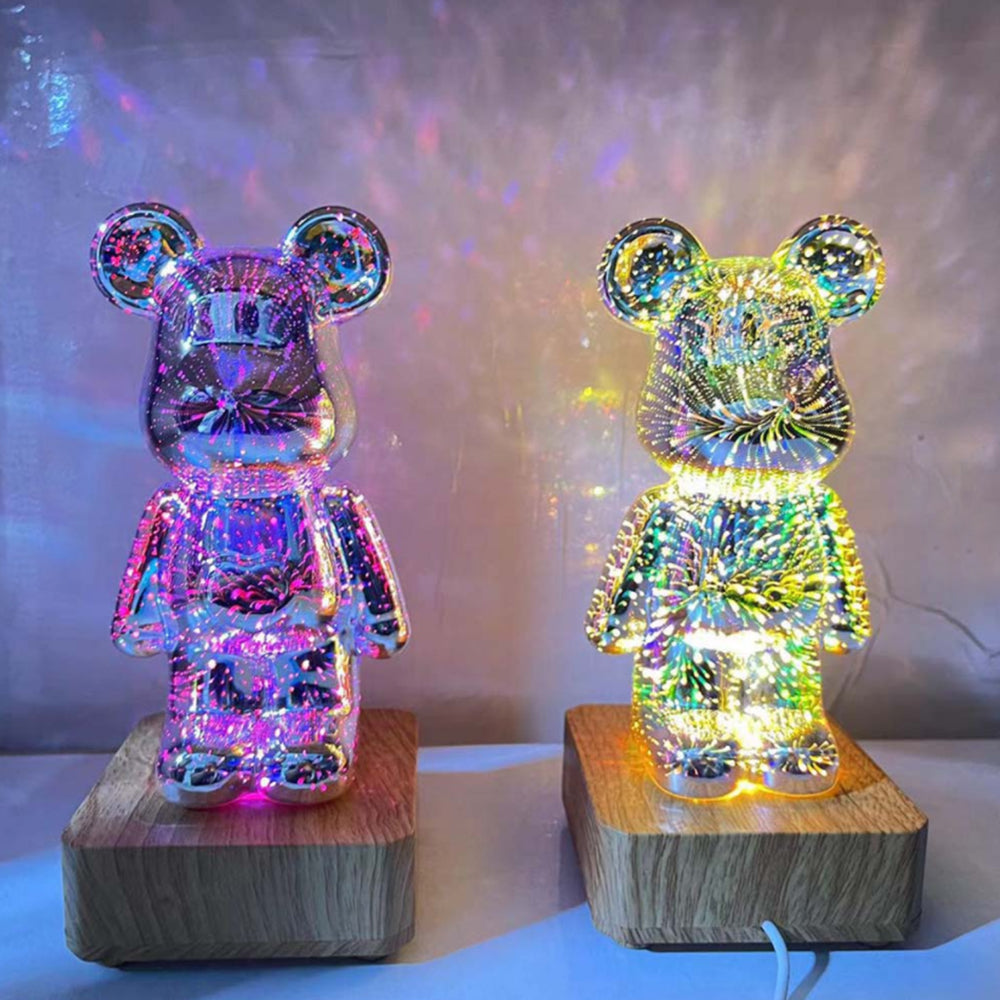 3D Fireworks Bear LED Night Light Room Atmosphere Light Desktop Decoration Night