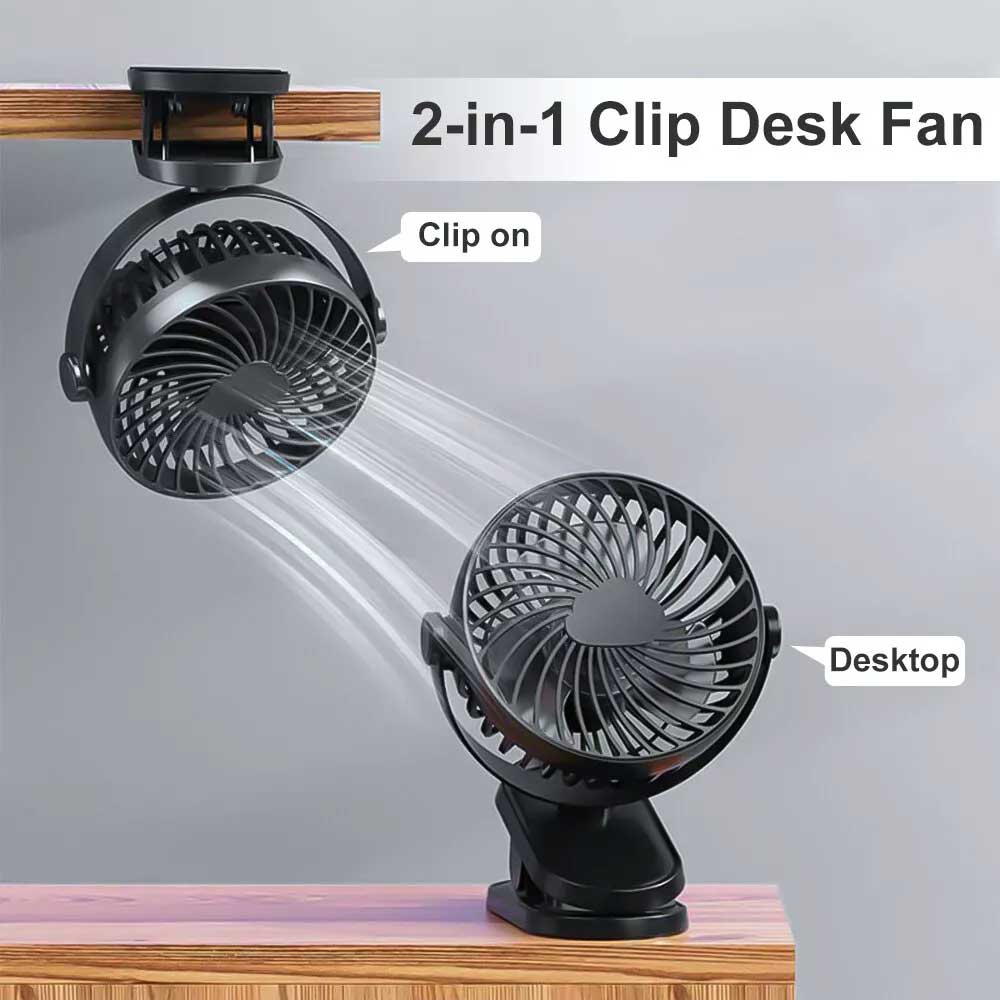 3 Speeds Mini Cooling Fan USB Rechargeable Clip On Desk Baby Stroller Portable