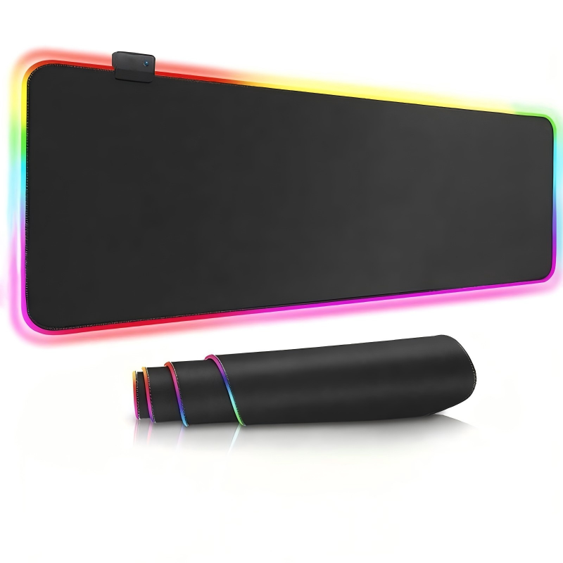 RGB Edge Gaming Desk Mat – 90x40cm XXL Mouse Pad, 3mm Thick, Non-Slip, Black
