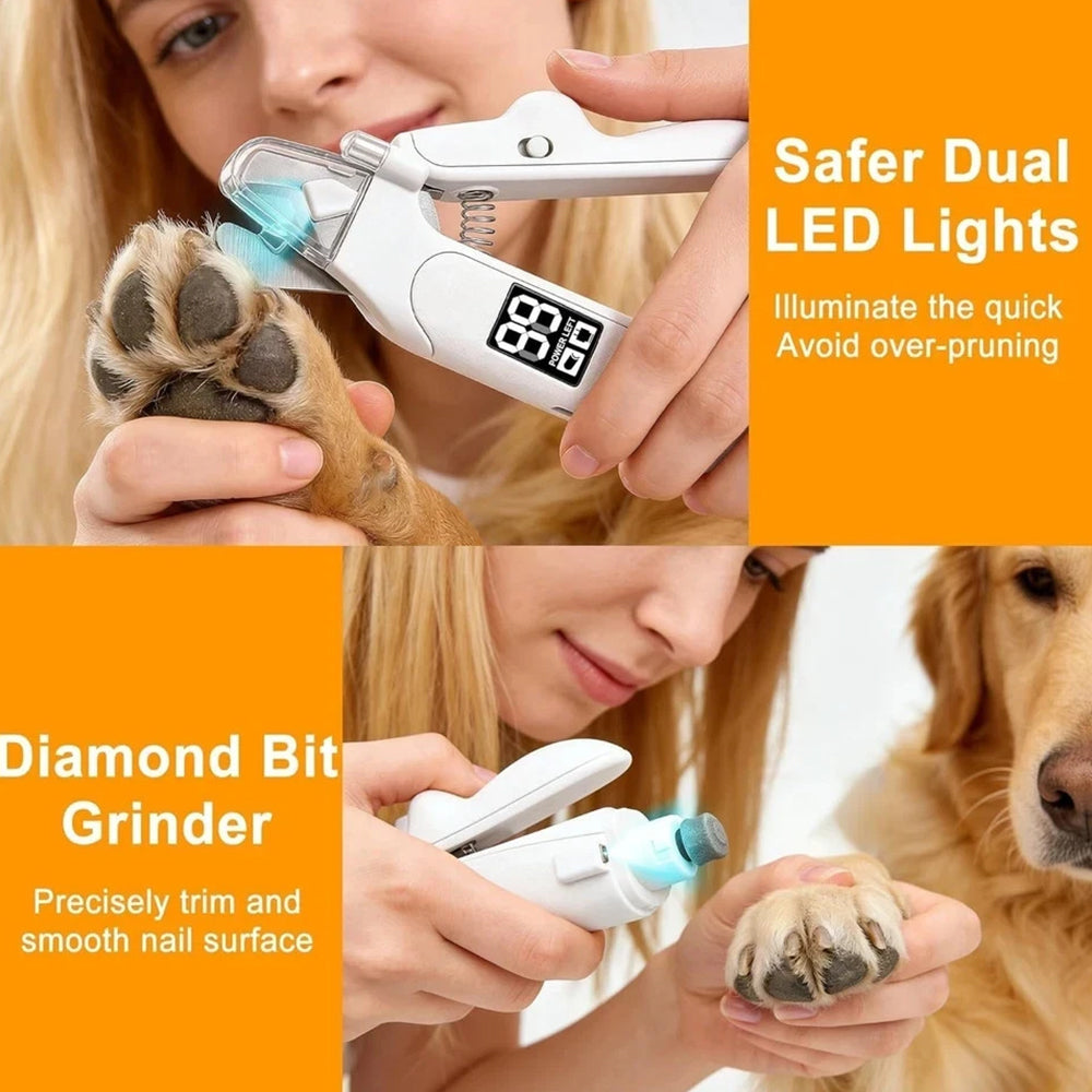 Pet Nail Clipper Grinder 3-in-1 – LED Dog Claw Trimmer, Quiet USB Rechargeable