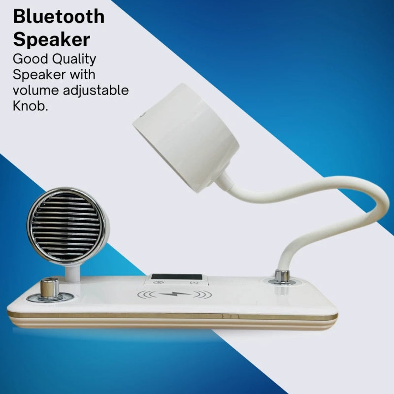 4 in 1 Wireless Charger LED Desk Lamp with Bluetooth Speaker, Clock, Charging