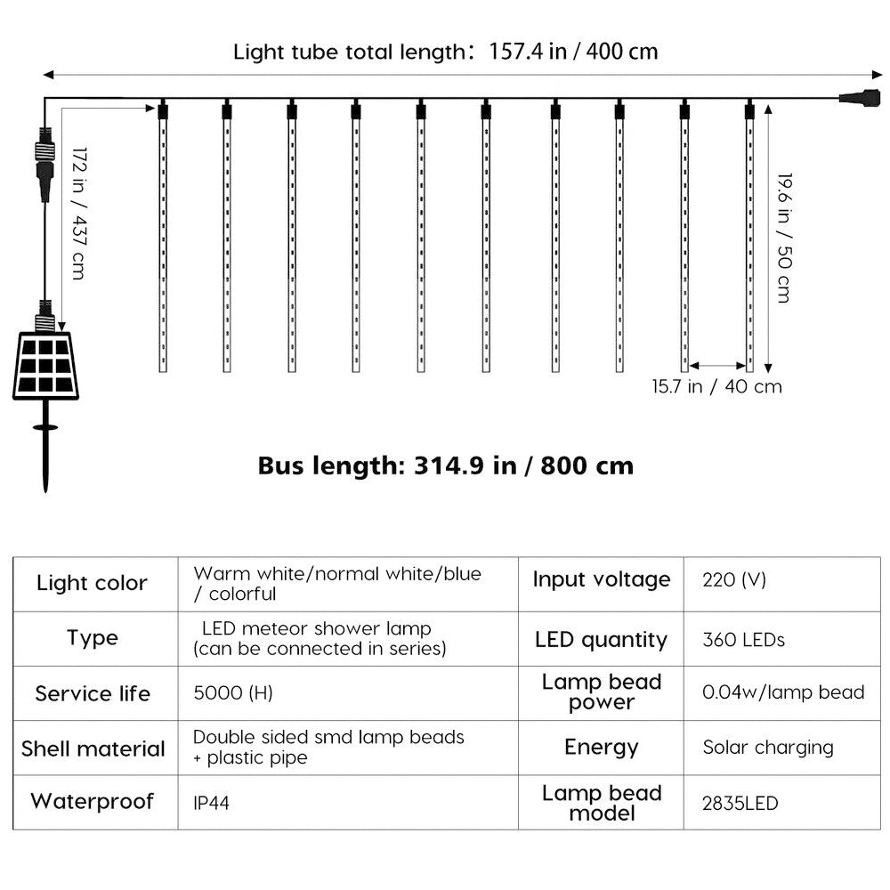 10PCS SET 50CM Meteor Shower Light Star Falling Rain Drop LED String Lamp Decor