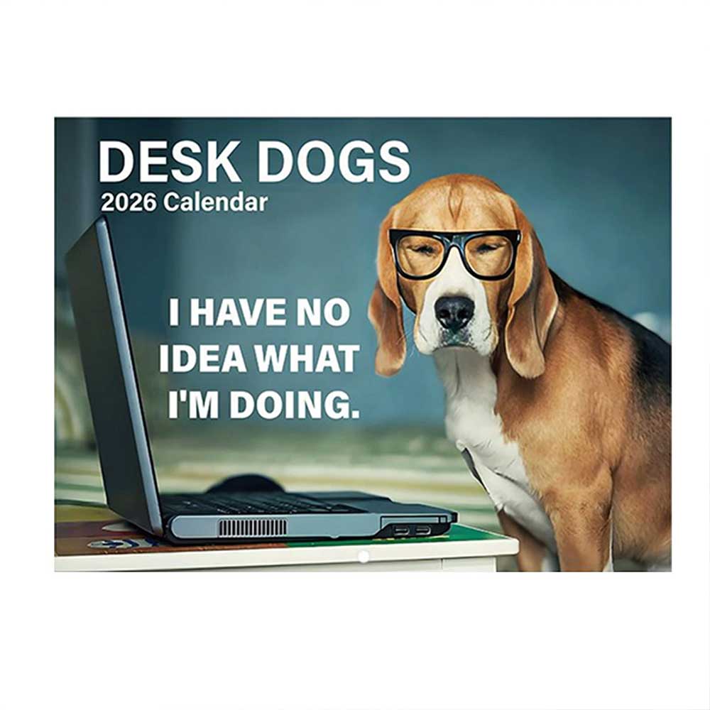 2026 Desk Dogs Calendar - Funny Dog Hanging Wall Calendar with Monthly View