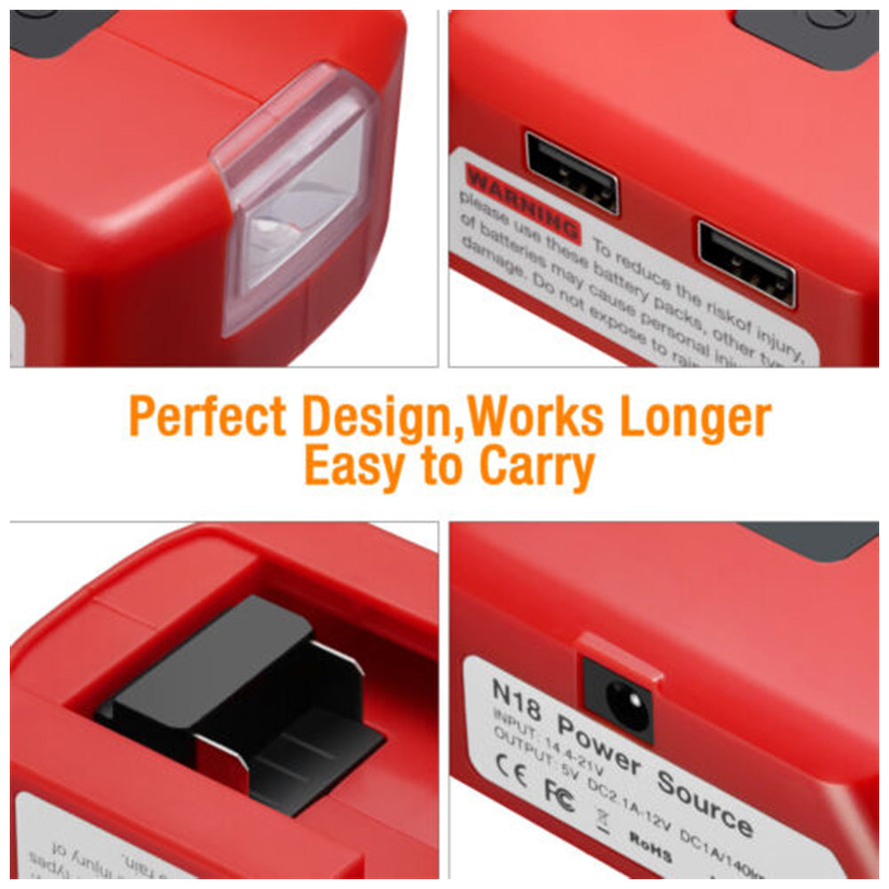 Dual USB Port Phone Charger Adapter Li-ion Battery Fit Milwaukee 18V/20V Battery