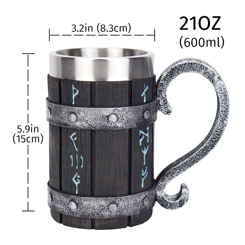 Viking Stainless Steel Tankard Odin Thor Mjolnir Drink Mug Beer Stein Coffee Cup