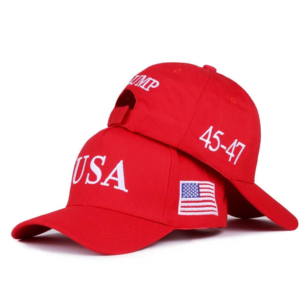 Trump USA 45-47 Embroidered Adjustable Cap - Red White Patriotic Hat for Rallies