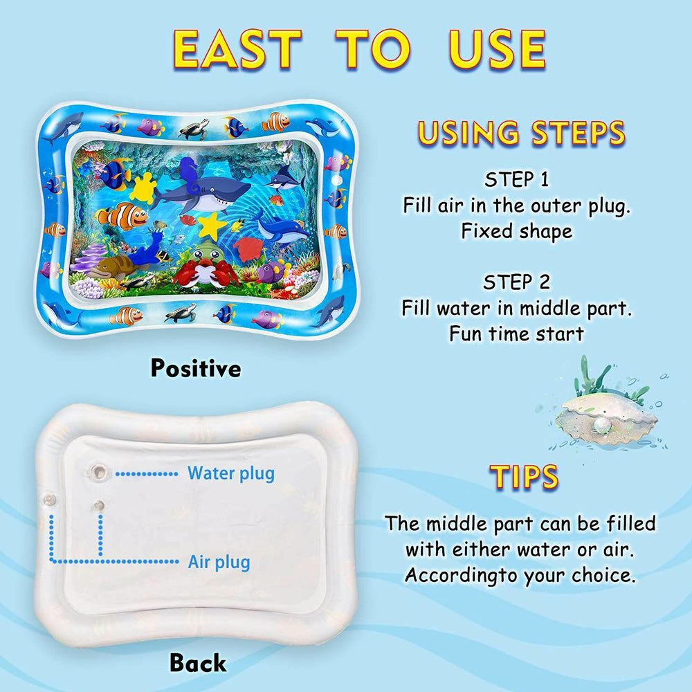 Baby Water Play Mat Inflatable For Infants Toddlers Fun Tummy Time Sea World