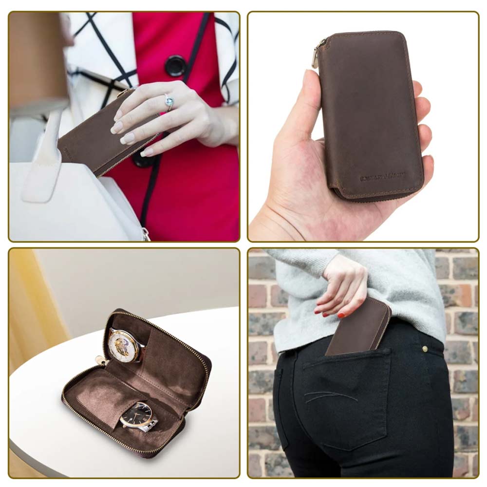 Watch Display Box – Leather Travel Case, Jewelry Storage Pouch, Portable Zipper Bag