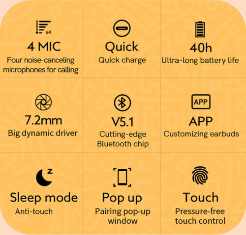 QCY T13 Wireless Bluetooth Earphone Headset Touch Control Earbuds Long Standby
