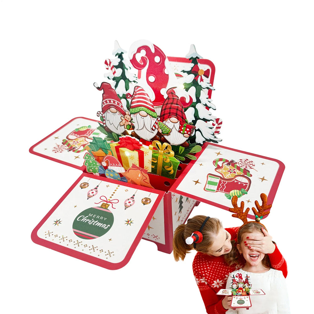 5Pack 3D Pop-Up Christmas Cards with Lights & Music – Santa Claus & Gnome Scene Holiday Greetings